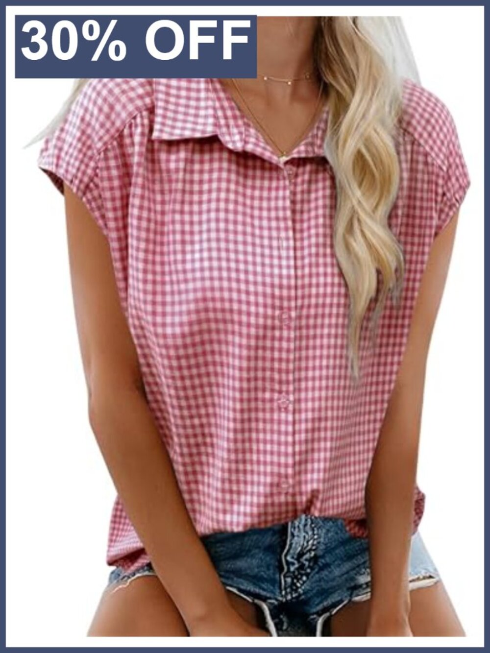 Womens Cotton Button Down Shirt Cap Sleeve V Neck Collared Blouse Casual